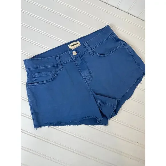 NWT L’AGENCE Audery Denim Shorts Pink & Blue Raw Hem Cut Off Bundle Size 25